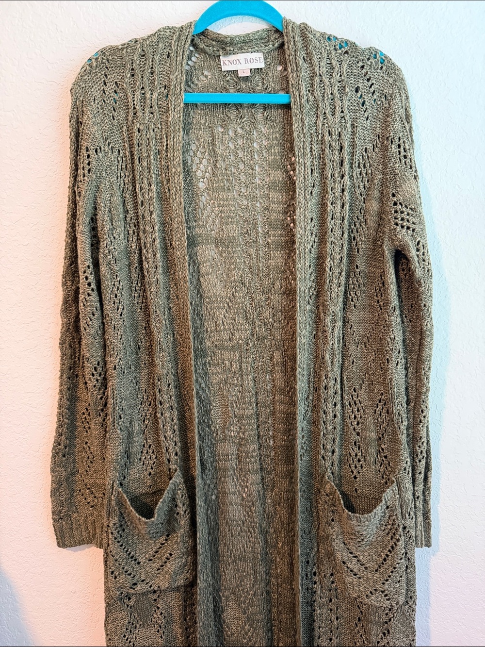 Knox Rose Olive Green Open-Front Knit Cardigan
